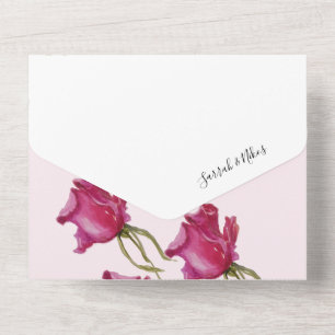 Pink Red Roses Watercolor Hand-painted All In One Invitation