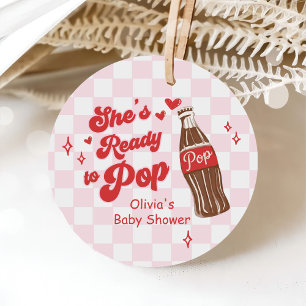 Pink Red She's Ready to Pop Baby Shower Favour Tags