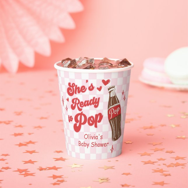 Pink Red She's Ready to Pop Baby Shower Paper Cups (Insitu)