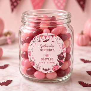 Pink Red Spooktacular Ghost Personalised Birthday Classic Round Sticker