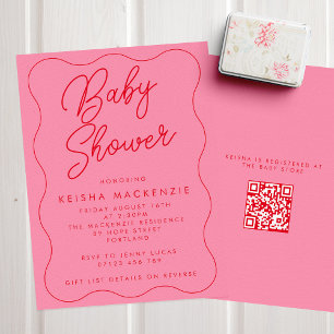 Pink & Red Squiggle QR Code Baby Shower Invitation