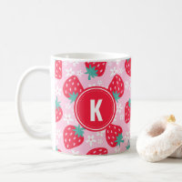Pink Red Strawberries Floral Pattern Monogram