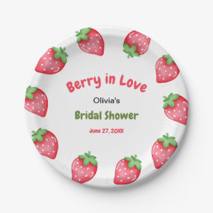 Pink & Red Strawberry Berry in Love Bridal Shower Paper Plate