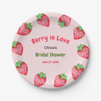 Pink & Red Strawberry Berry in Love Bridal Shower Paper Plate