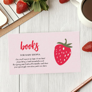 Pink & Red Strawberry Book for Baby Shower Enclosure Card