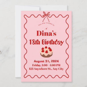 Pink Red Strawberry Cupcake Birthday Invite