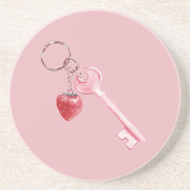 Pink Red Strawberry Key Coaster (Front)