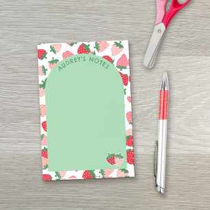 Pink Red Strawberry Pattern Green Arch Add Name Post-it Notes