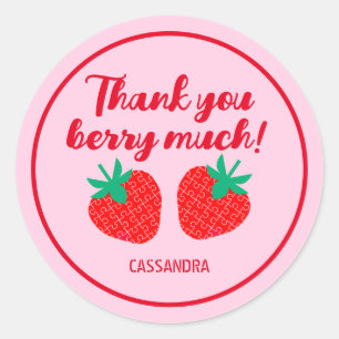 Pink Red Strawberry Thank You Berry Much  Classic Round Sticker