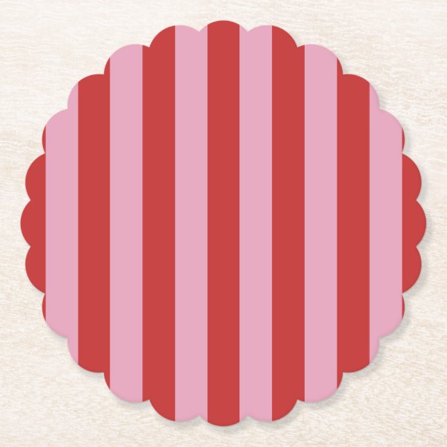 Pink & Red Striped  Paper Coaster (Front)