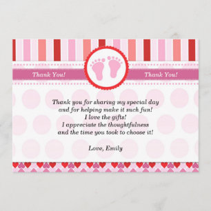 Pink Red Stripes Baby Girl Shower Thank You Card