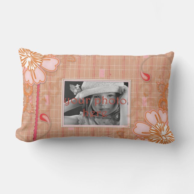 Pink Red Tan Plaid Lumbar Throw Pillow (Front)