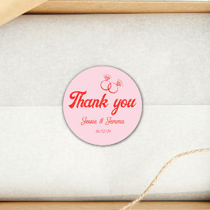Pink & Red Thank you Wedding Favour  Classic Round Sticker