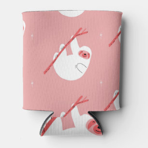 Pink Red Tropical Sloth Vintage Can Cooler