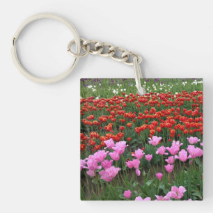 Pink & Red Tulip Field, Oregon Key Ring