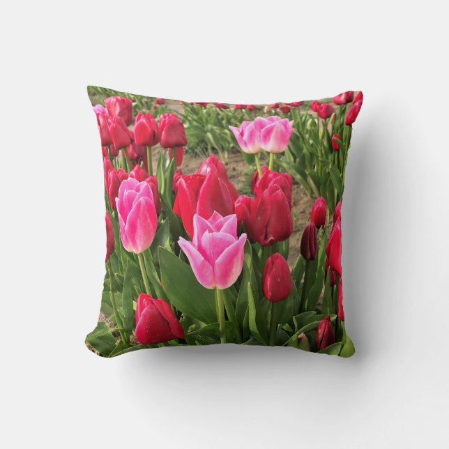 Pink & Red Tulips Cushion (Front)