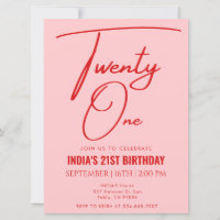 Pink Red Twenty one 21st Birthday 