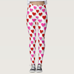 Pink Red Valentine Heart Pattern Leggings