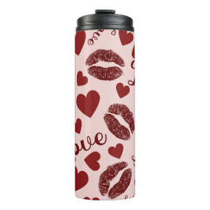 PINK & RED VALENTINE LOVE LUSH LIPS & HEARTS THERMAL TUMBLER