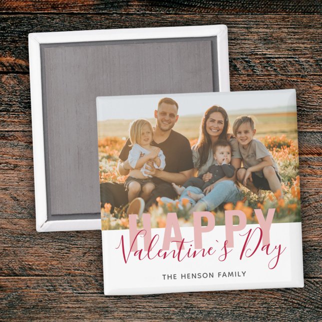 Pink Red Valentine`s Day Script Family Photo Magnet (Creator Uploaded)