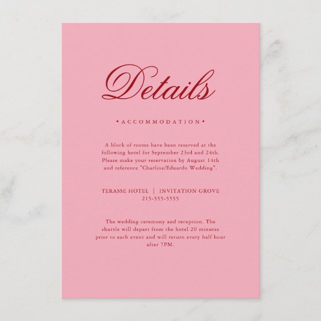 Pink Red Valentines  Elegant Neutral Details Card (Front)