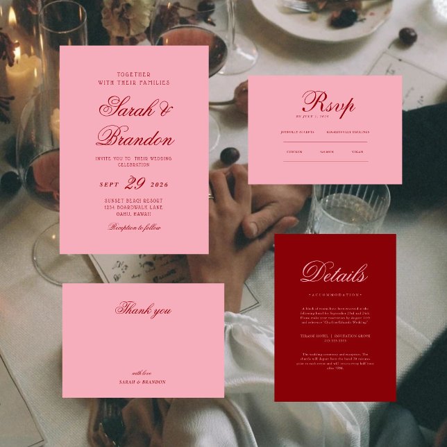 Pink Red Valentines Minimalist Script Wedding Invitation (Creator Uploaded)