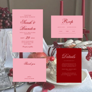 Pink Red Valentines Minimalist Script Wedding Invitation