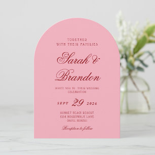 Pink Red Valentines Minimalist Script Wedding Invitation
