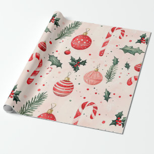 Pink Red Vintage Christmas Wrapping Paper