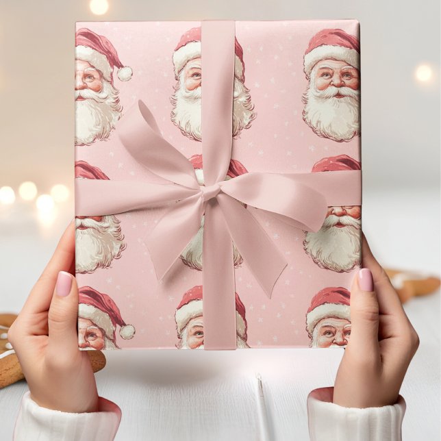 Pink & Red Vintage Santa Claus  Wrapping Paper (Creator Uploaded)