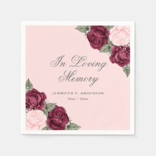 Pink Red Watercolor Floral Funeral Memorial Napkin