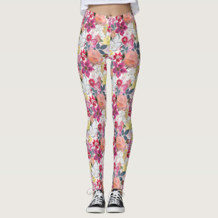 Pink, red watercolor flowers. napkins leggings