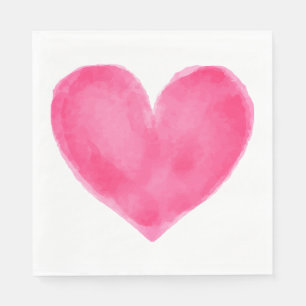 Pink Red Watercolor Heart  - Wedding Party Love Napkin
