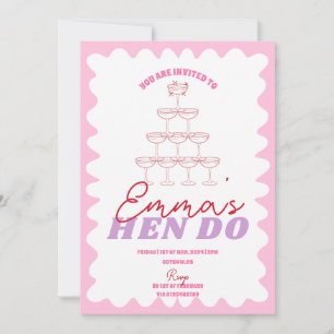 Pink Red Wavy Bachelorette Party Hen Itinerary Invitation