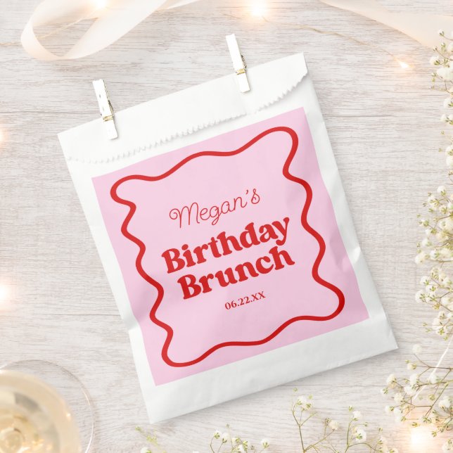 Pink Red Wavy Border Birthday Brunch Party Favour Bags (Clipped)