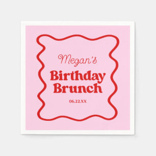 Pink Red Wavy Border Birthday Brunch Party Napkin