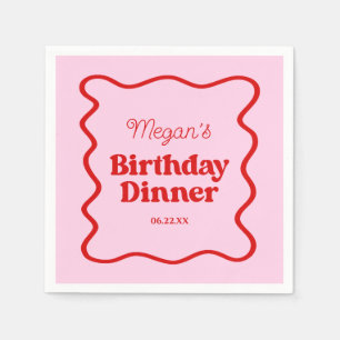 Pink Red Wavy Border Birthday Dinner Party Napkin