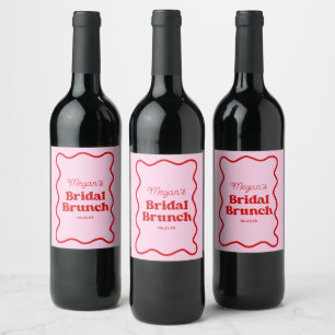 Pink Red Wavy Border Bridal Shower Brunch Wine Label