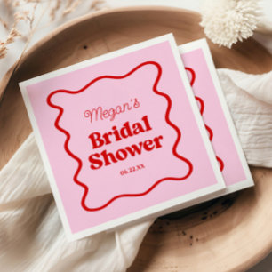 Pink Red Wavy Border Bridal Shower Paper Napkin