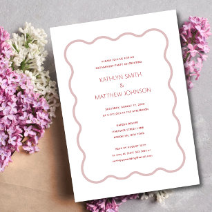 Pink Red Wavy Border Modern Retro Engagement Party Invitation
