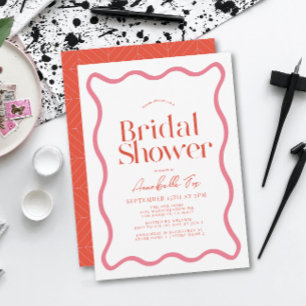Pink & Red Wavy Frame Trendy Bridal Shower Invitation