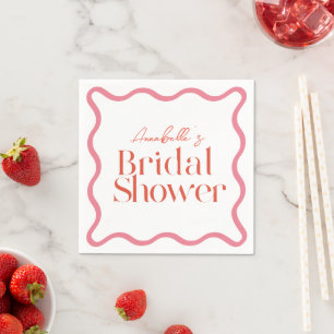 Pink & Red Wavy Frame Trendy Bridal Shower Napkin
