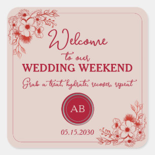 Pink Red Wedding Weekend Welcome Square Sticker