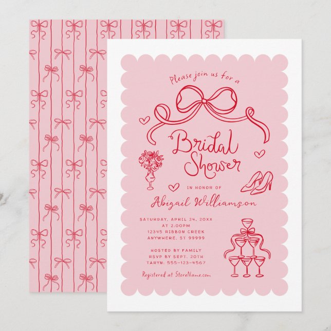 Pink Red Whimsical Bridal Shower Invitation (Front/Back)