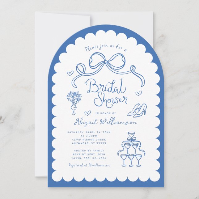 Pink Red Whimsical Retro Hand Drawn Bridal Shower Invitation (Front)