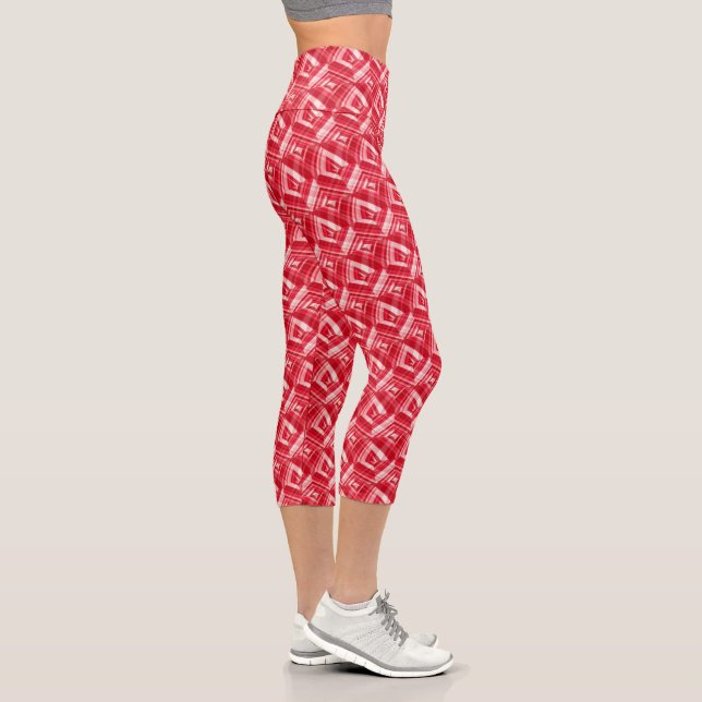 Pink Red White Abstract Pattern Capri Leggings (Right)