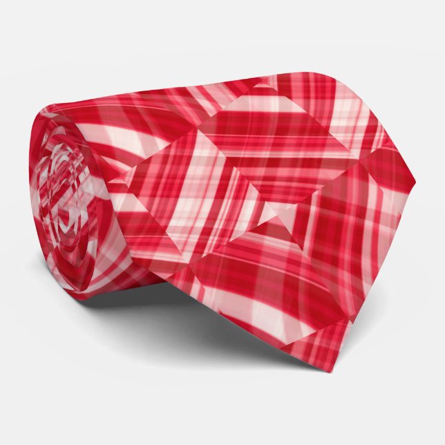 Pink Red White Abstract Pattern Tie (Rolled)