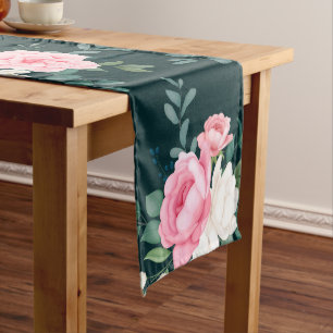 pink red white elegant floral long table runner