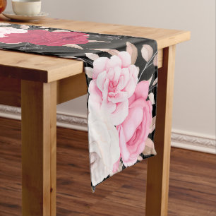 pink red white elegant floral long table runner