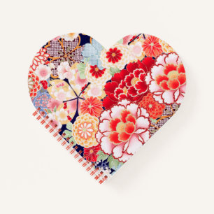 PINK RED WHITE FLOWERS Peony,Roses Japanese Floral Notebook